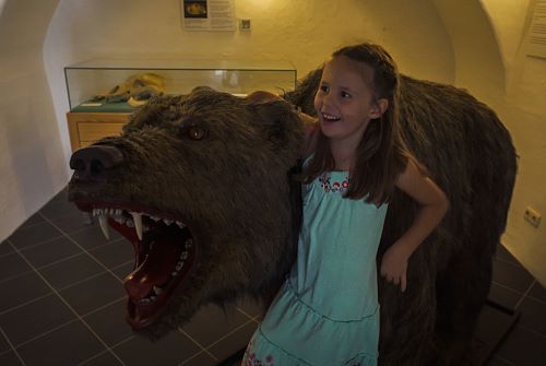 Kind mit Höhlenbär im Museum c Museum St. Johann in Tirol